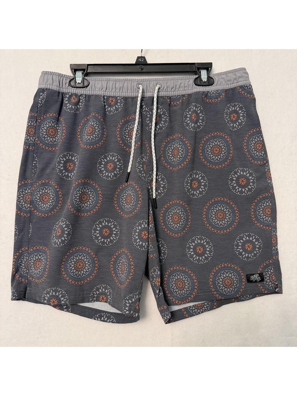 Salty Dog Swim Shorts Unlined Mens XL Gray Medallion Drawstring Pockets Light 8"